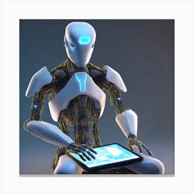 Robot Sitting On A Computer Canvas Print