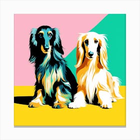 'Afghan Hound Pups' , This Contemporary art brings POP Art and Flat Vector Art Together, Colorful, Home Decor, Kids Room Decor,  Animal Art, , Puppy Bank - 35th Canvas Print