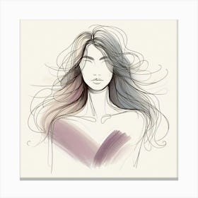 Abstract Beauty With Long Hair Portrait Drawing With Some Acent Colors Canvas Print