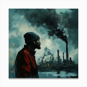 Man Looking At Smokestacks Canvas Print