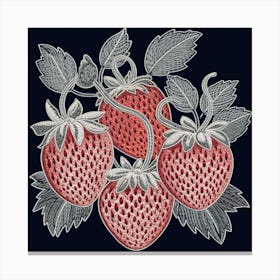 Dark Vintage Line Art of Strawberries Plant Canvas Print