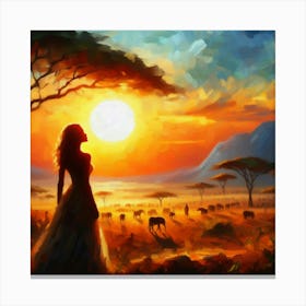 African Sunset Painting Canvas Print