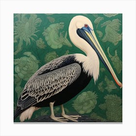 Ohara Koson Inspired Bird Painting Brown Pelican 4 Square Canvas Print