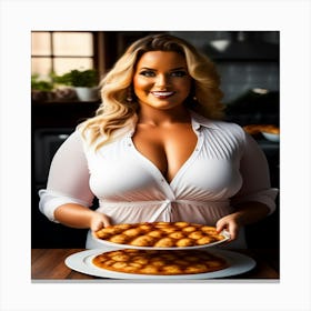 Woman Holding A Plate Of Pizza Canvas Print