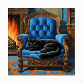 Cat In A Blue Chair Canvas Print