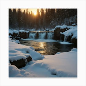 Sunset Over A Frozen River Canvas Print