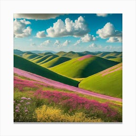 Pink Flowers In The Hills Canvas Print