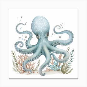 Storybook Style Octopus With Ocean Plants 4 Canvas Print