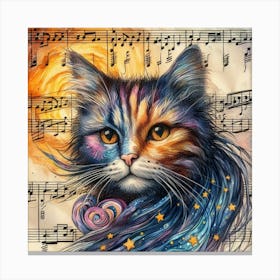 Cat On Music Sheet Canvas Print