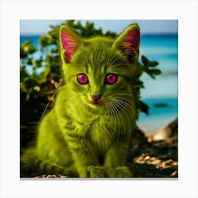 Neon Yellow Kitten With Pink Eyes Canvas Print