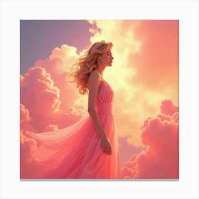 Radiant Princess Diana With Vivid Pink And Orange Watercolor Clouds Canvas Print