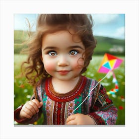 Little Girl With A Kite Canvas Print