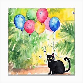 Black Cat With Balloons 1 Canvas Print