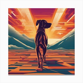 An Image Of A Dog Walking Through An Orange And Yellow Colored Landscape, In The Style Of Dark Teal Canvas Print
