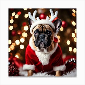 Frenchie Reindeer Canvas Print