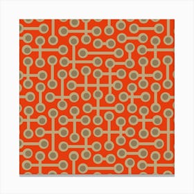 CIRCUITS Retro 1970s Mid Century Abstract Geometric Groovy Polka Dot in Vintage Sand and Beige on Coral Orange Canvas Print