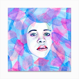 Woman's Face Blue and Pink Canvas Print