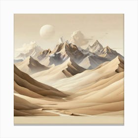 Beige landscape wall art simple mountains 1 Canvas Print