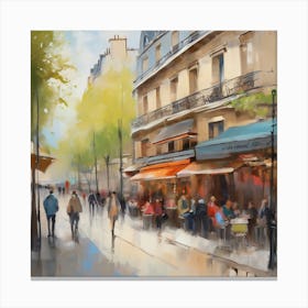 Paris Cafes.Cafe in Paris. spring season. Passersby. The beauty of the place. Oil colors.6 Canvas Print