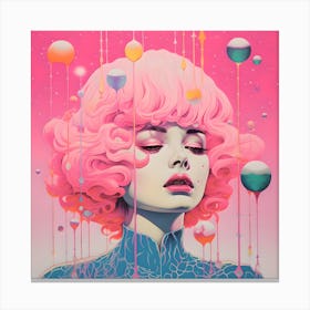 Risograph Style Surreal Illustration, Celestial Candy Colours 2 Canvas Print