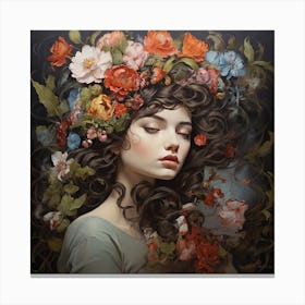 Woman With Flowers On Her Head Canvas Print