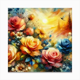 Colorful roses in sunset oil painting abstract painting art 5 Canvas Print