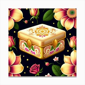 Gold Box With Flowers Canvas Print