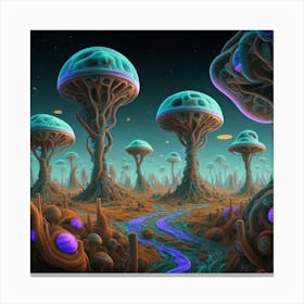 Psychedelic Mushroom Landscape Canvas Print