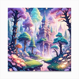 A Fantasy Forest With Twinkling Stars In Pastel Tone Square Composition 155 Canvas Print