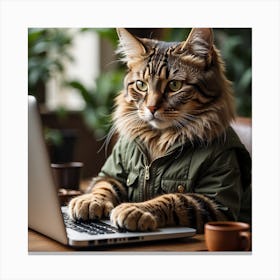 Cat Working On Laptop Canvas Print