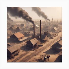 Western Town In Texas With Horses No People Isometric Digital Art Smog Pollution Toxic Waste Canvas Print