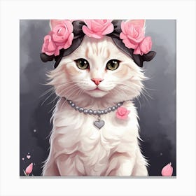 Cat With Roses Canvas Print