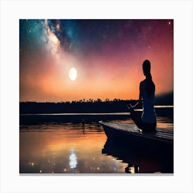 Meditating Woman On A Boat Canvas Print