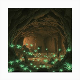 Cave With Glowing Plants Canvas Print