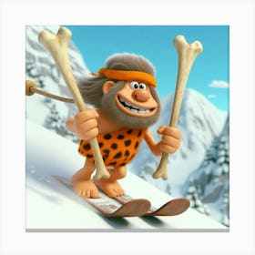 Prehistoric Man On Skis Canvas Print