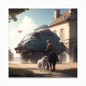 Dog And A Car Canvas Print