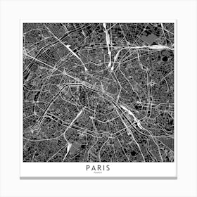 Paris Black And White Map Square Canvas Print