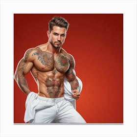 Muscular Man With Tattoos Canvas Print