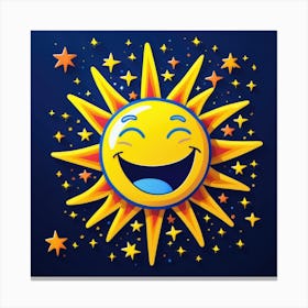 Lovely smiling sun on a blue gradient background 64 Canvas Print
