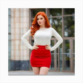 Red Haired Girl In Red Skirt Canvas Print