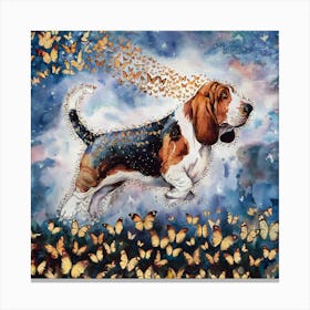 Basset Hound With Butterflies Canvas Print