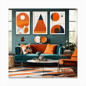 Orange And Blue Living Room Canvas Print