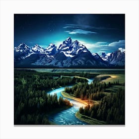 National Park Grand Teton At Nigth Canvas Print
