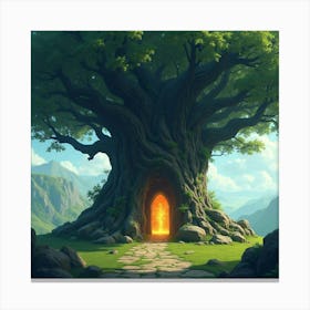 An Ancient Tree With A Door Leading To A Hidden, Magical Realm 1 Canvas Print