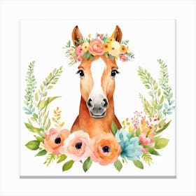 Floral Baby Horse Nursery Illustration (16) 1 Canvas Print