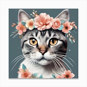 cat with floral crown Canvas Print