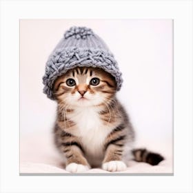 Cute Kitten In Knitted Hat Canvas Print