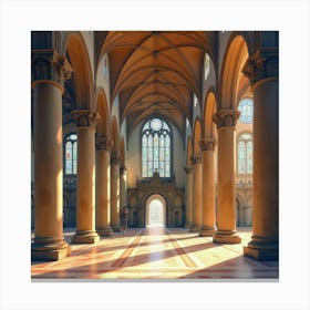 Spanish Cathedral With Watercolor Stained Glass Windows And Grandeur Canvas Print