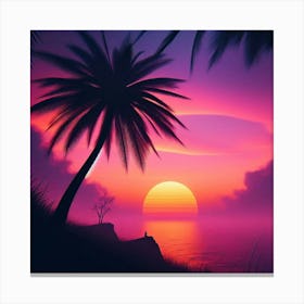 Sunset With Palm Trees 15 Canvas Print