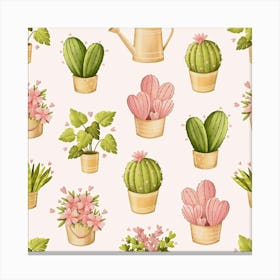 Watercolor Cactus Pattern Leinwandbild